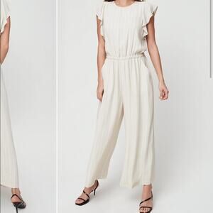 Aritzia Wilfred cream striped ruffle Fleurette Jumpsuit xxs